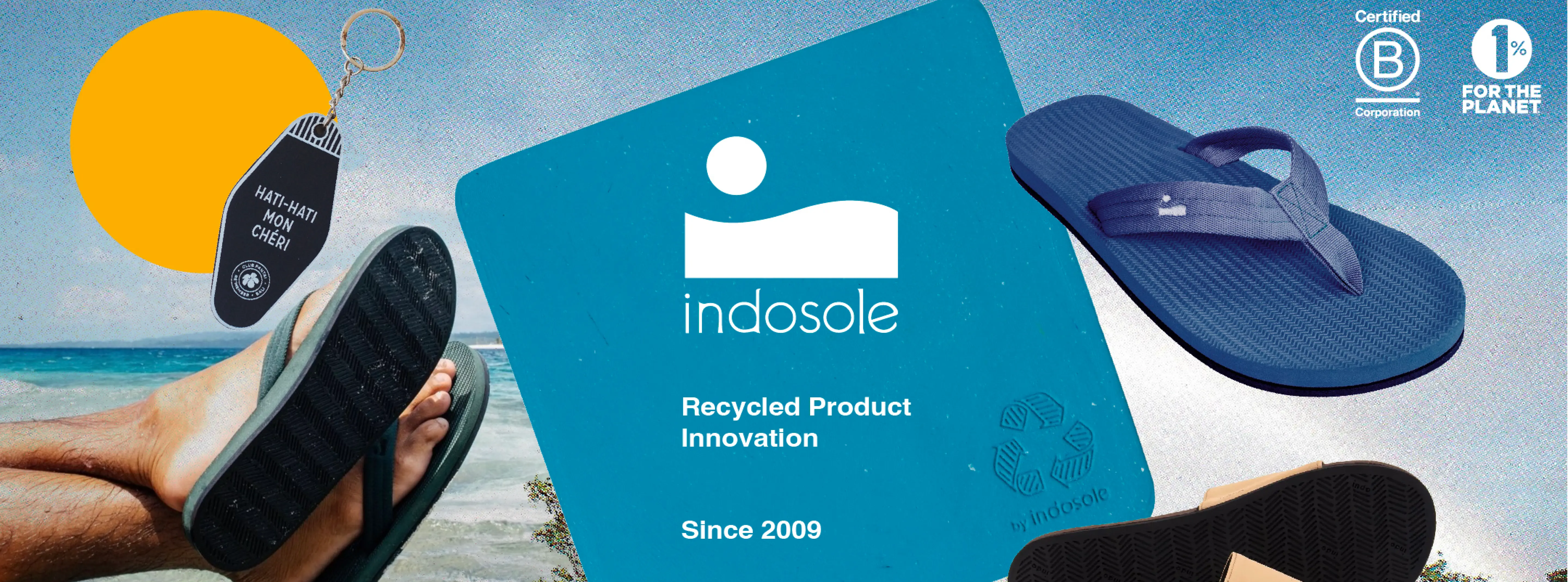 Indosole brand banner displaying its logo, symbolizing innovation in sustainable footwear and environmental responsibility.