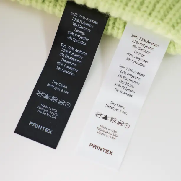 Custom care labels made from high-quality base material, ensuring durability and clear instructions for garment care.