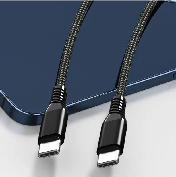 Reinforced charging cable with robust connectors to withstand bending and pulling.