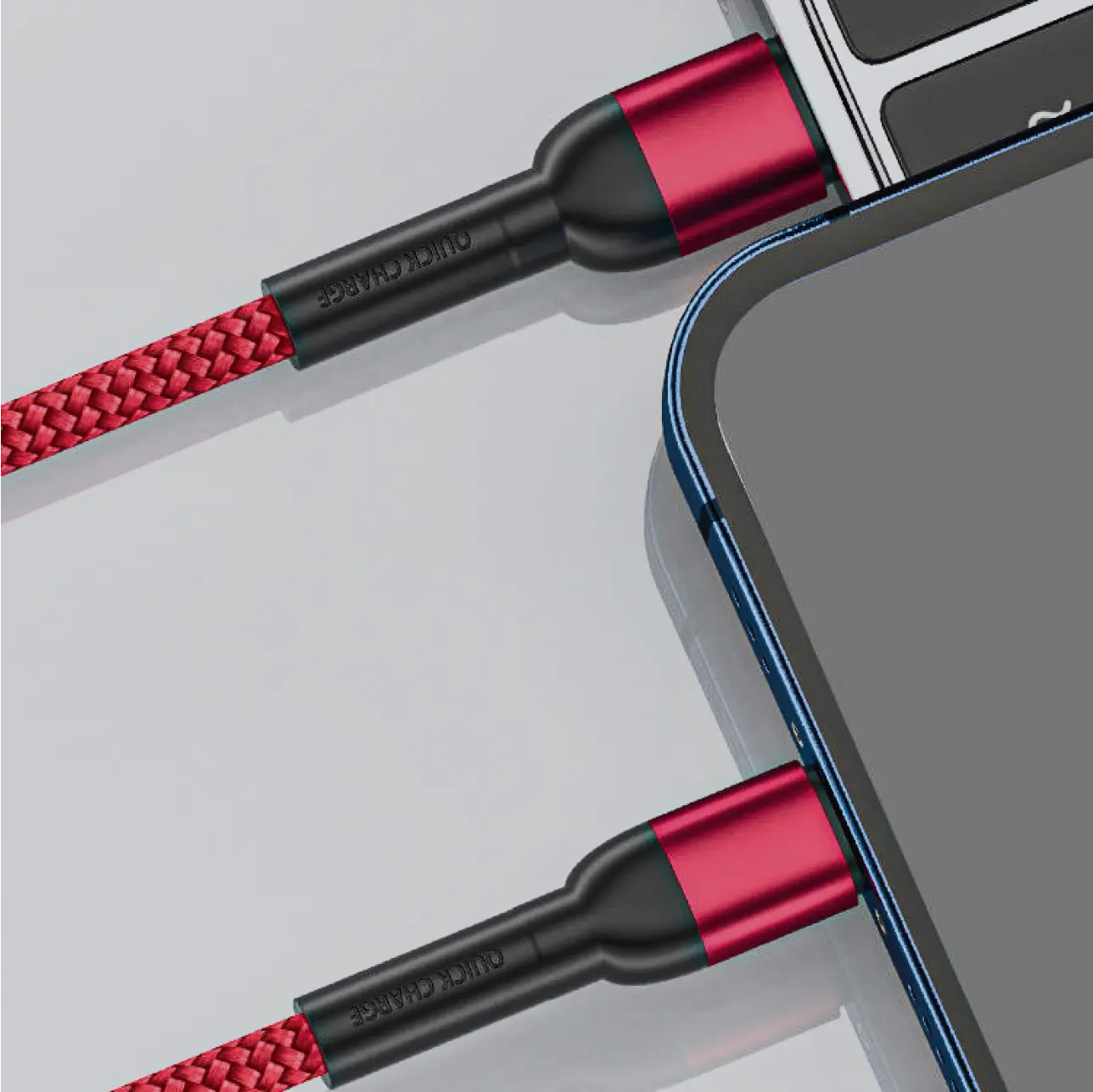 Lightning cable for Apple devices, designed for quick charging and high-speed data syncing.