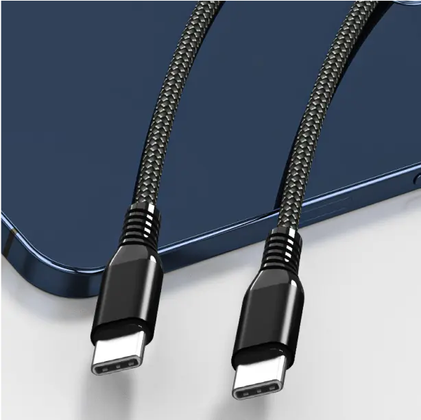 Braided USB-C cable offering rapid charging and stable file transfer for laptops and smartphones.