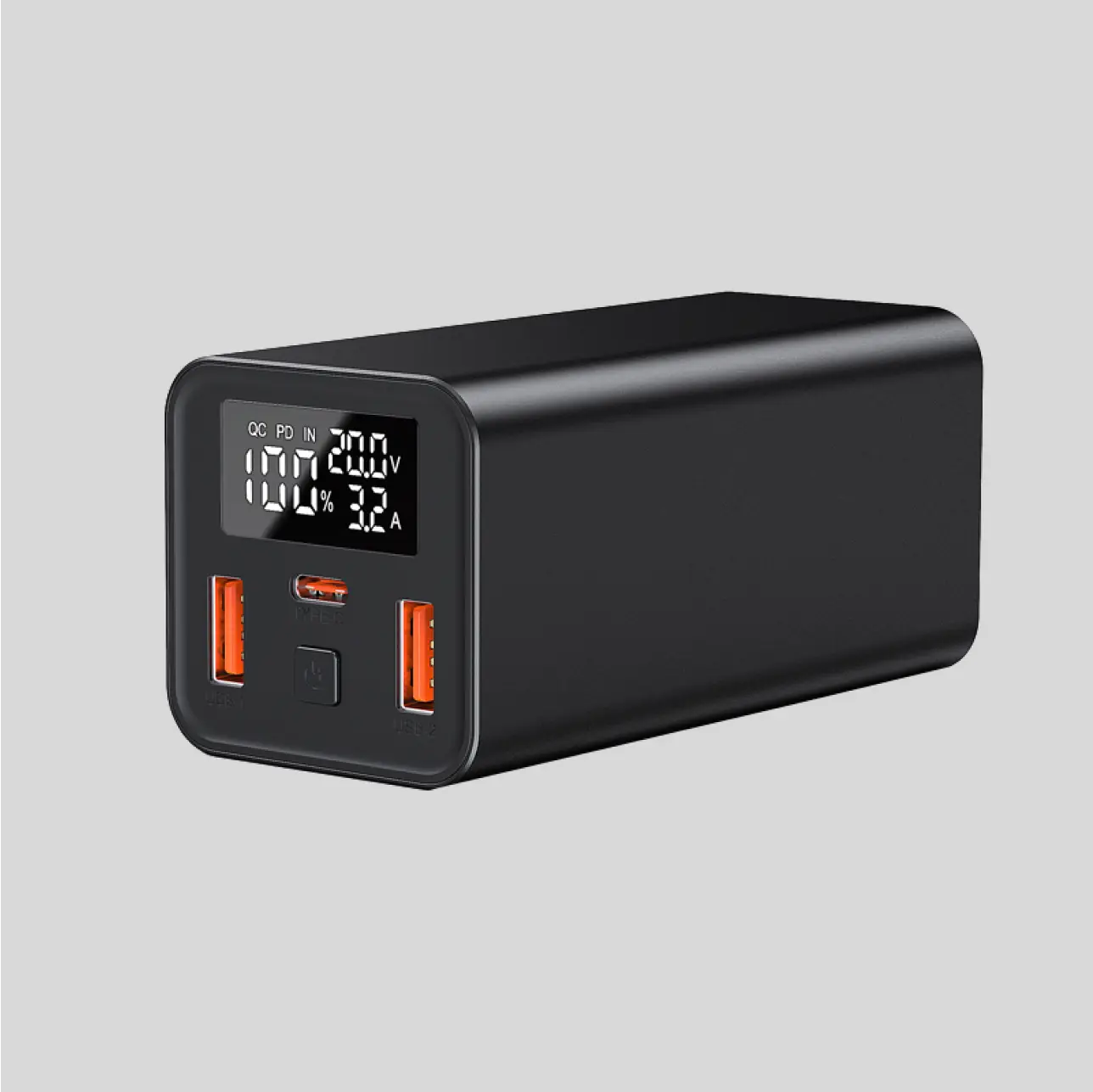 Compact HWSPDH-02 power bank offering rapid charging for phones, tablets, and other devices."