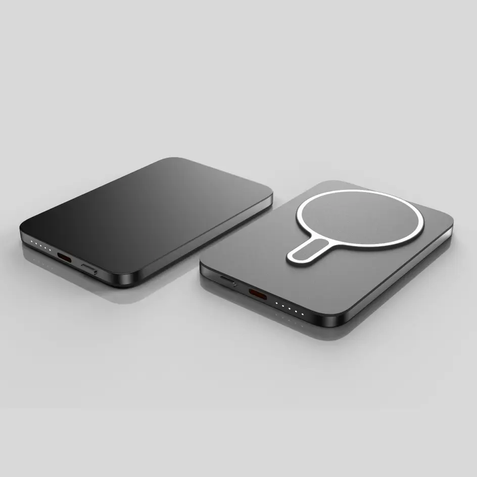 Stylish metallic gray HWS-03U power bank, perfect for tech-savvy users.
