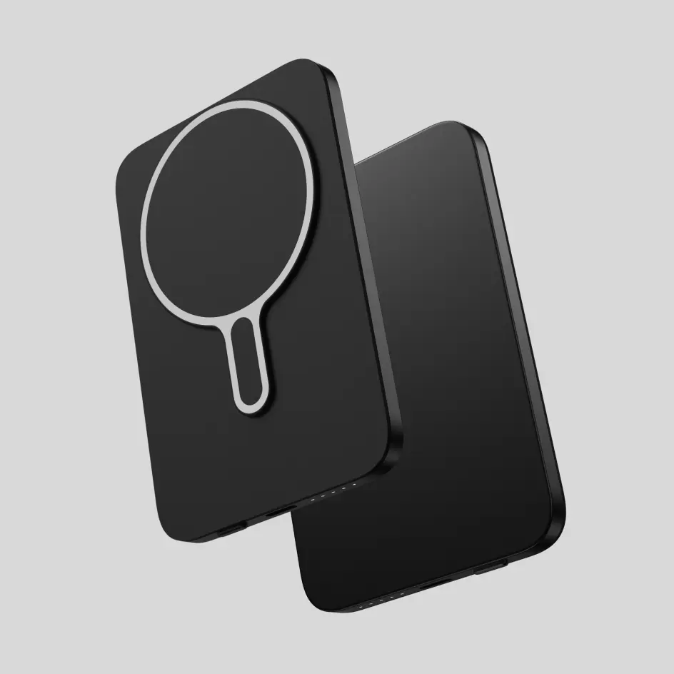 Sleek HWS-03 power bank in a matte black finish, offering a professional and timeless design.