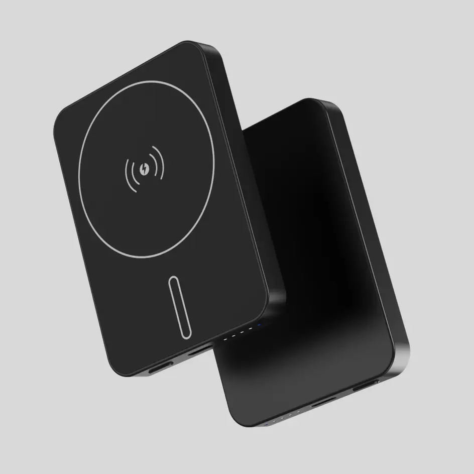 Compact grey HWSMini-01 power bank with a modern matte finish, perfect for understated elegance.