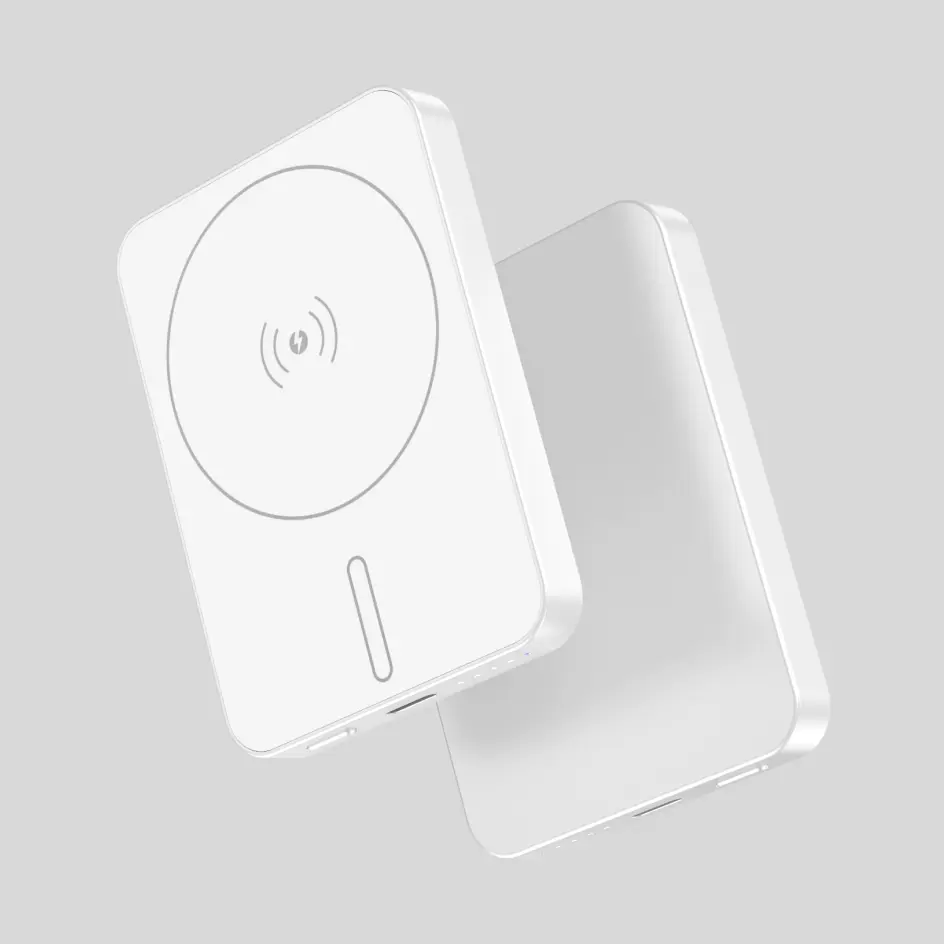 Durable silver HWSMini-01 power bank with a smooth and polished exterior.