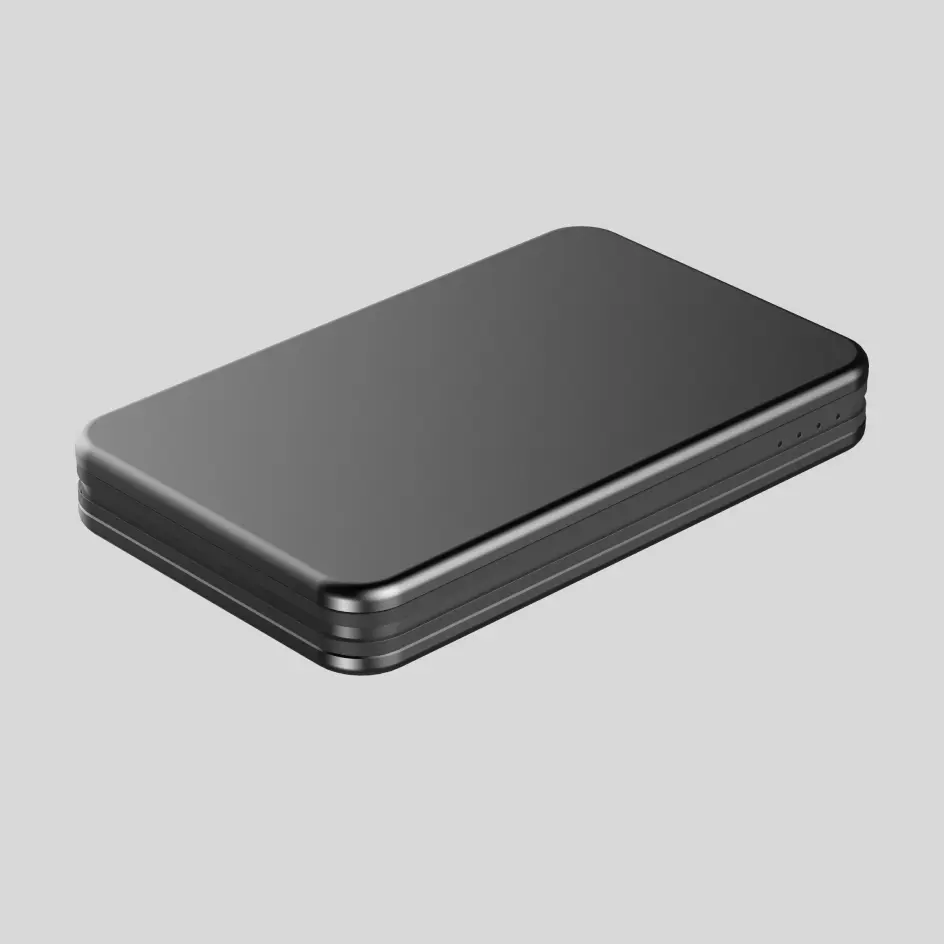 Bold black HWSEL-05 power bank with a sleek, modern finish for tech-savvy users.