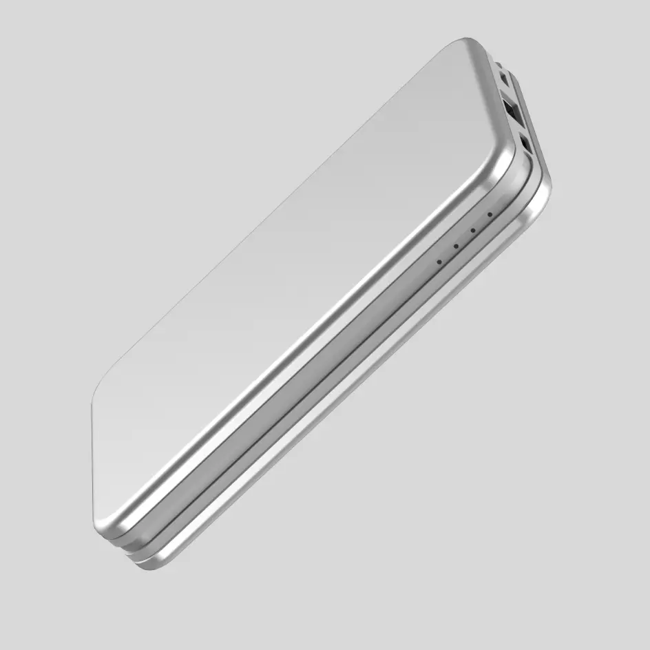 Durable silver HWSEL-05 power bank with a brushed metallic finish for a premium feel.