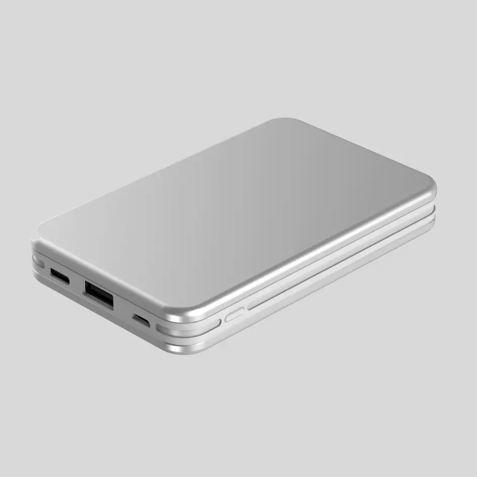 Modern silver HWSEL-10 power bank with a polished metallic look for premium users.
