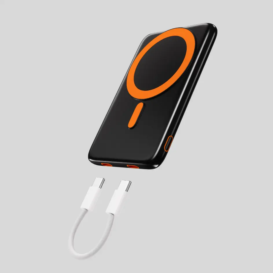 Bold black HWSLP-01 power bank featuring a sleek and timeless design.