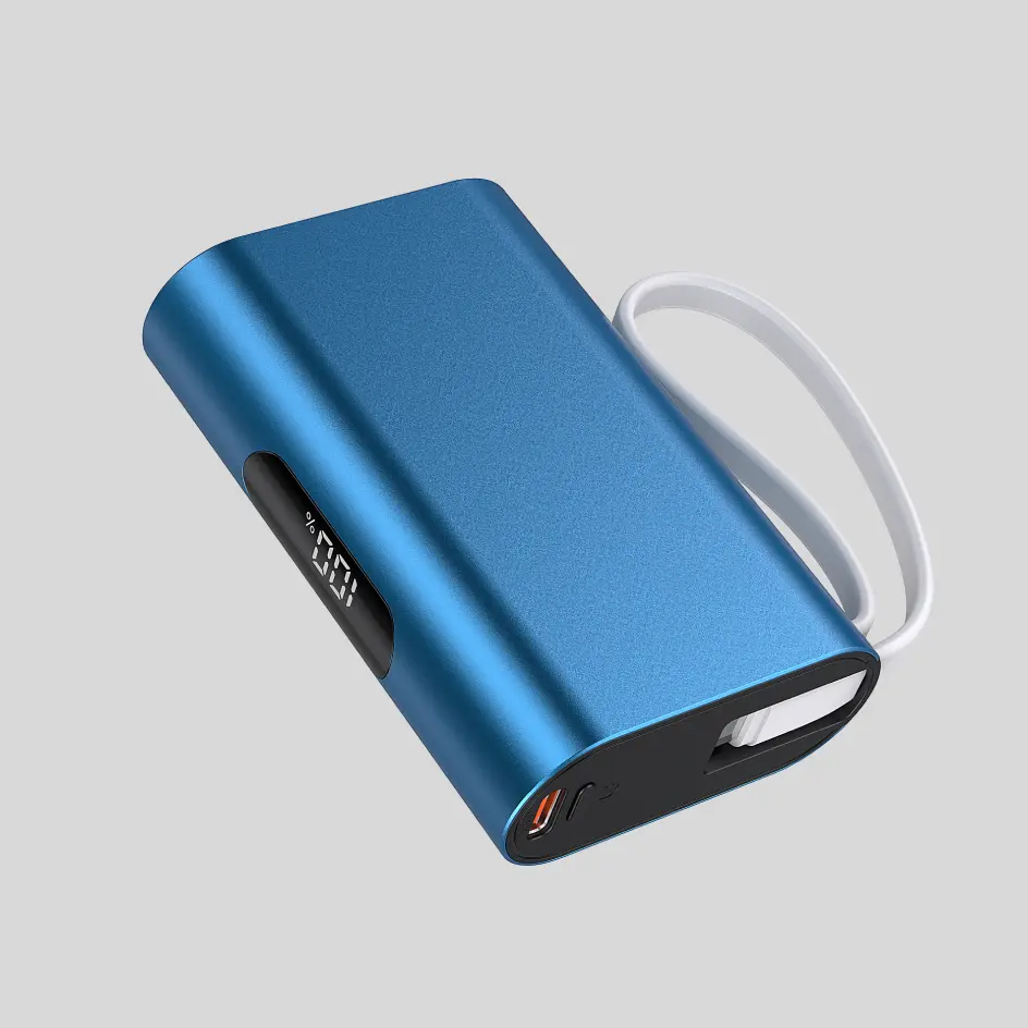 Polished blue HWSPDC-01 power bank with a refined metallic sheen for a premium look.
