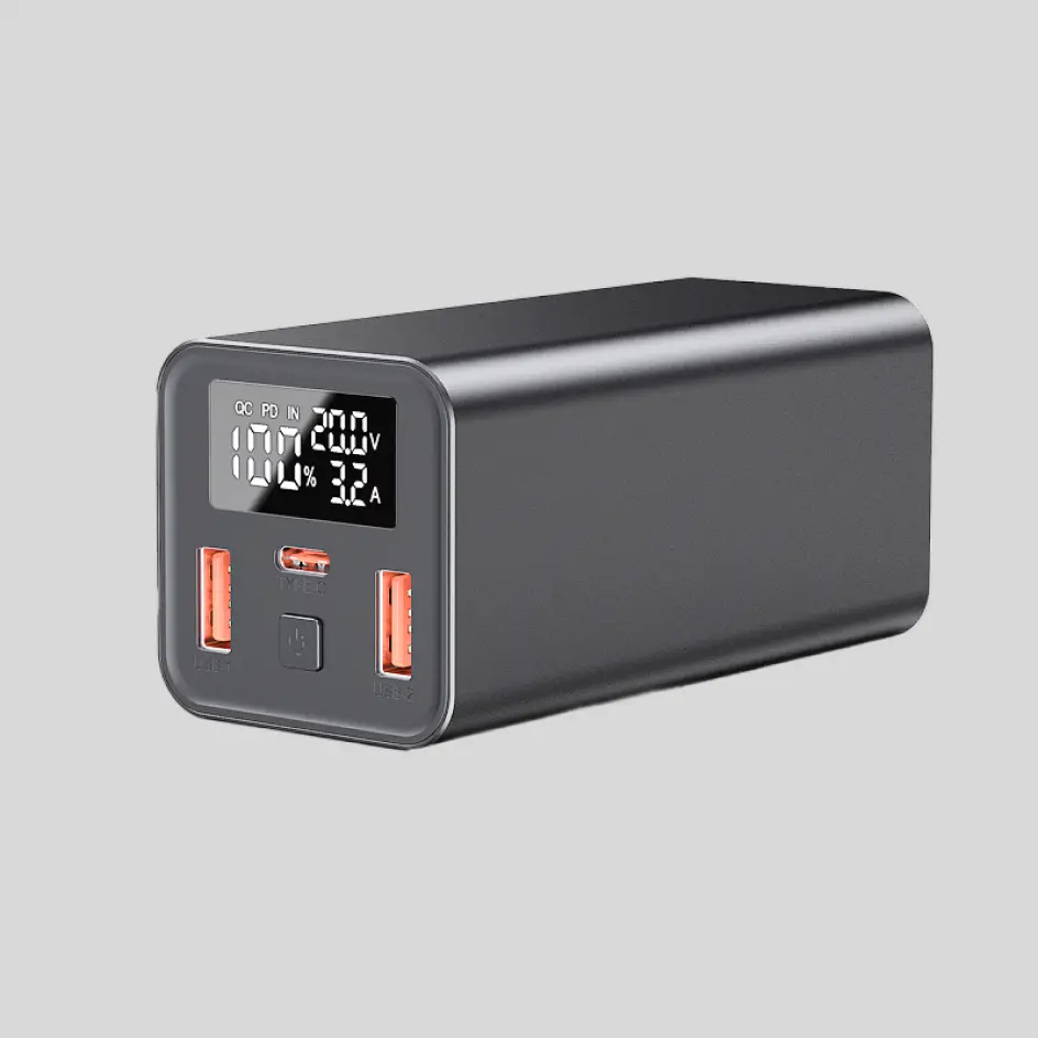 Polished silver HWSPDH-02 power bank, combining elegance with premium functionality.
