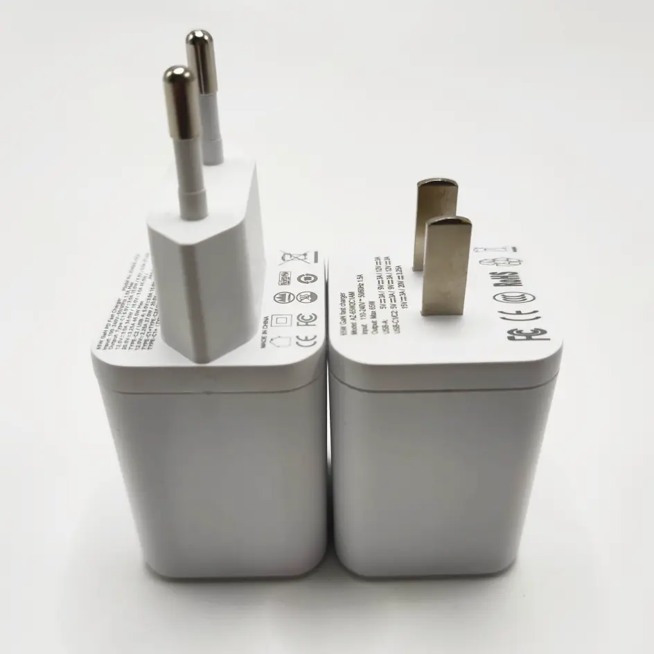 Compact white Mini GaN PD65W charger, combining efficiency with a clean, minimalist design.