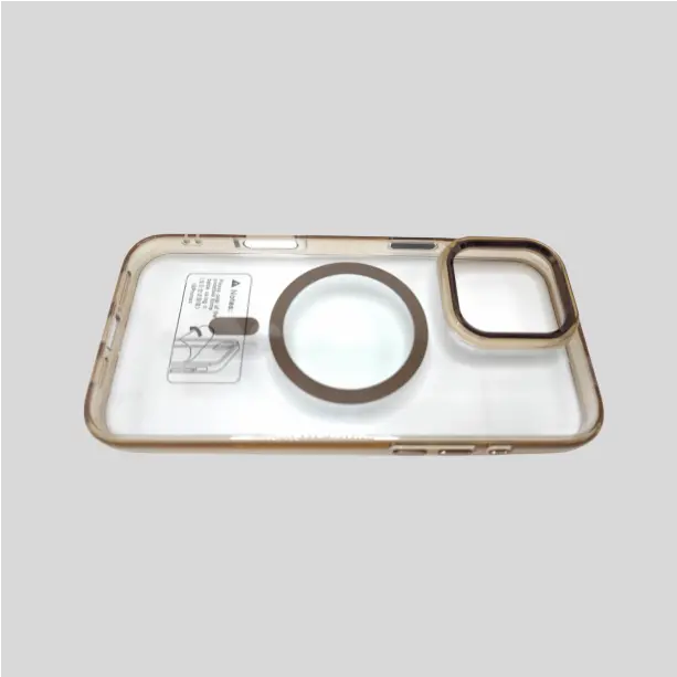 Modern iPhone case with a polished metal frame and a sturdy magnetic ring for a refined look.