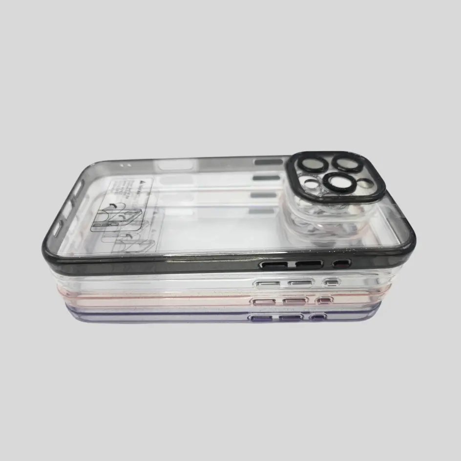 Sleek black glitter iPhone case with TPU bumpers, combining a sophisticated look with durable protection.