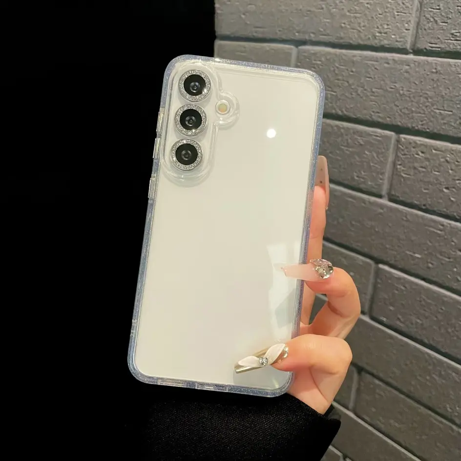 Clear glitter Samsung S24 case with TPU bumper, offering an elegant and sparkling design that shows off your phone.
