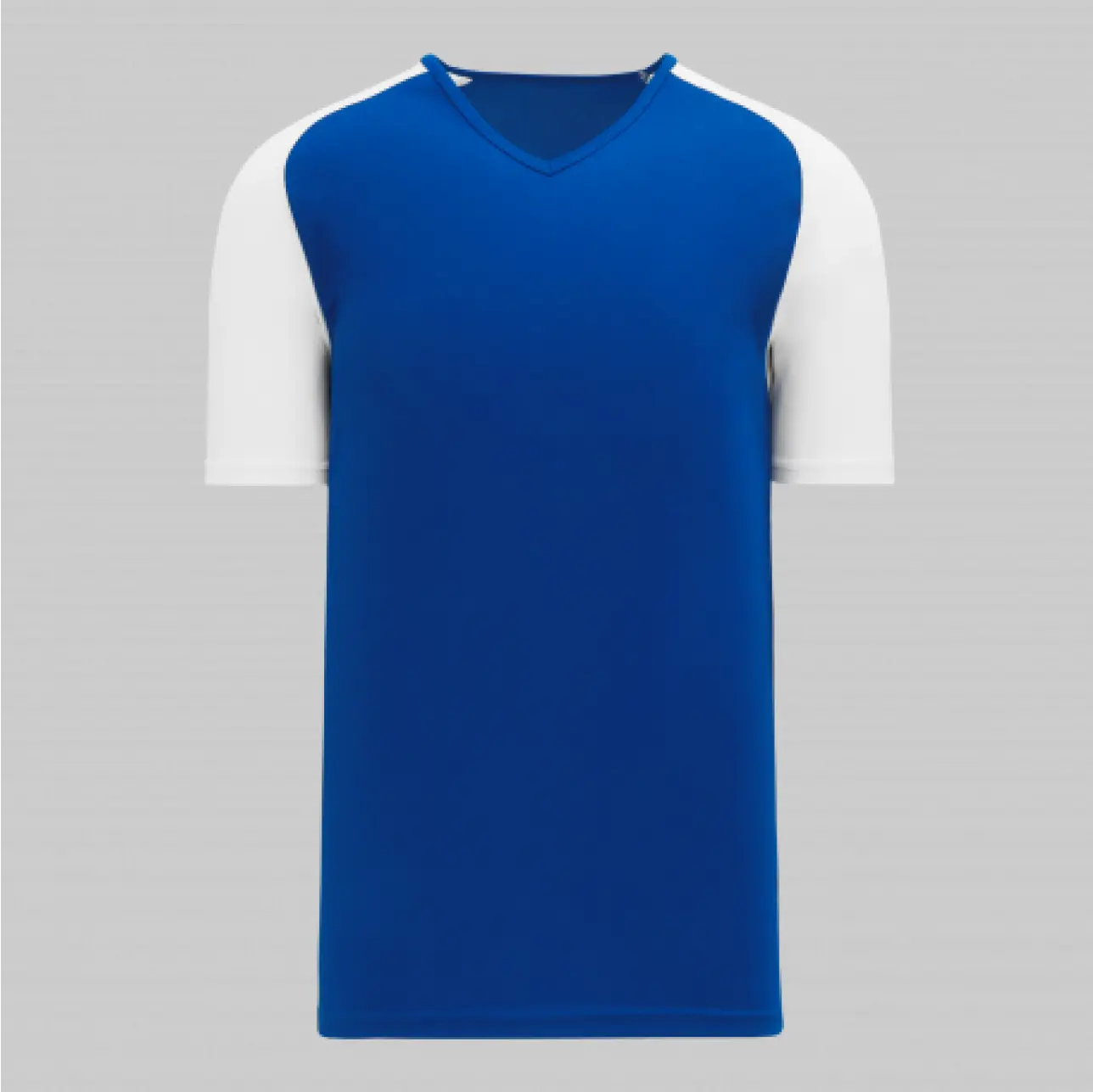 Rich blue short-sleeve v-neck t-shirt paired with clean white sleeves, offering a timeless and sporty two-tone contrast.