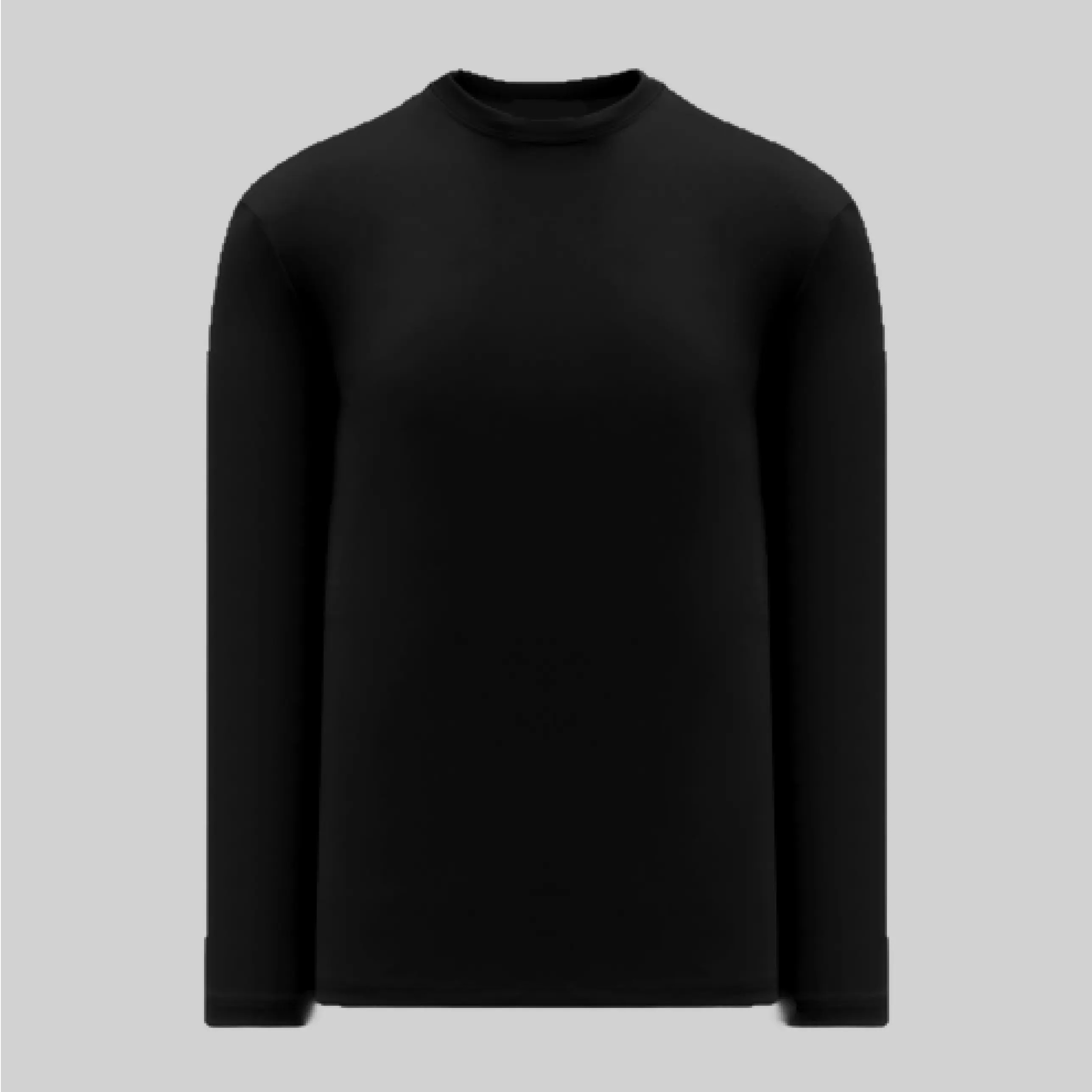 Black round-neck t-shirt with long sleeves, offering a sleek and timeless look.