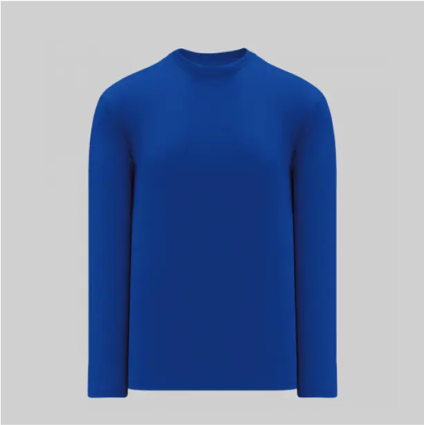 Deep blue round-neck t-shirt with long sleeves, offering a rich and sophisticated appearance.