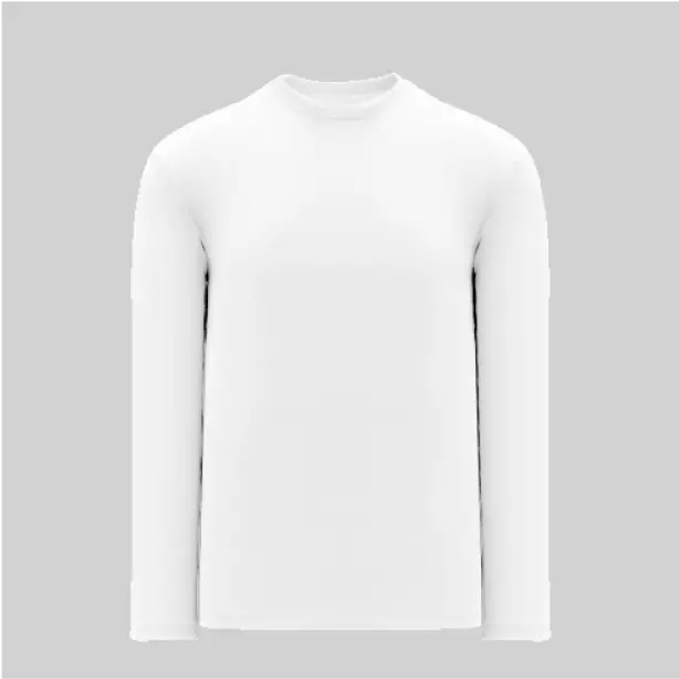 Crisp white round-neck t-shirt with long sleeves, delivering a clean and versatile wardrobe essential.