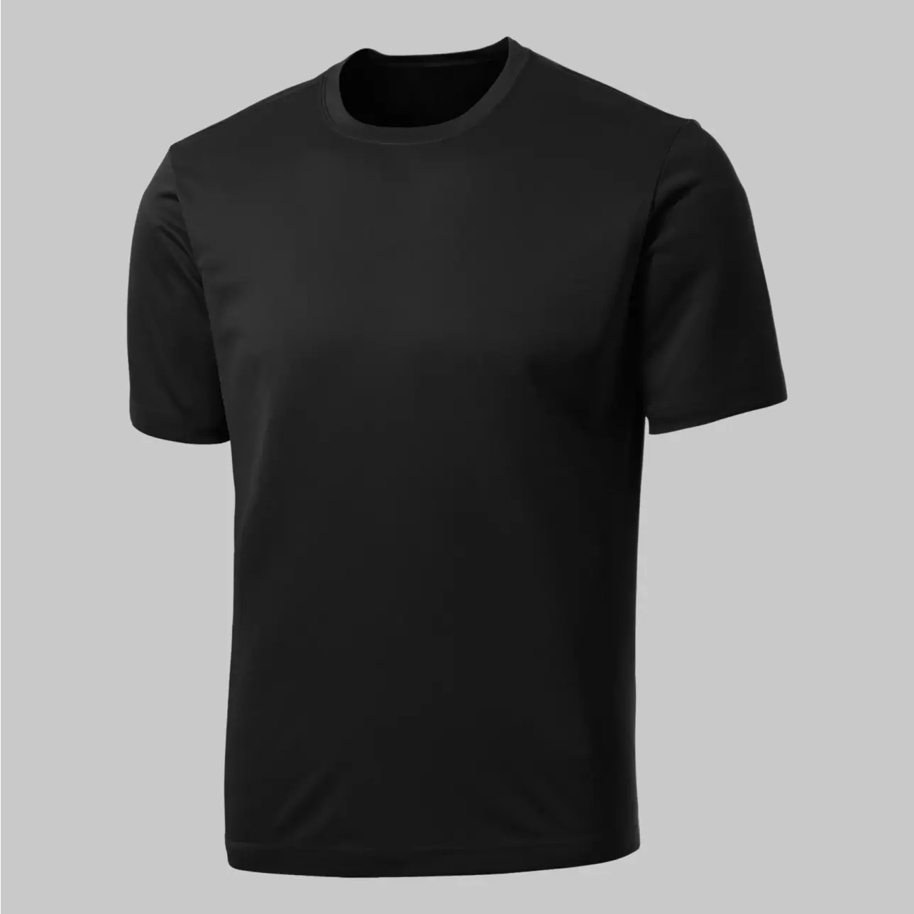 Black round-neck t-shirt with short sleeves, a classic and minimalist staple for any outfit.