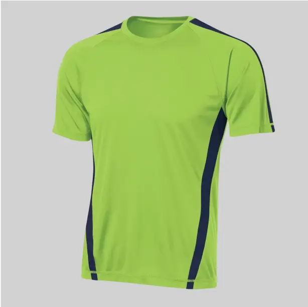 Light green round-neck t-shirt with sleek black stripe details on short sleeves, blending fresh and modern tones.