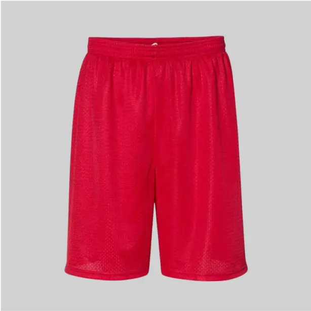 Vibrant red C2 sport mesh shorts with a 9" cut, a lively option for high-energy activities.