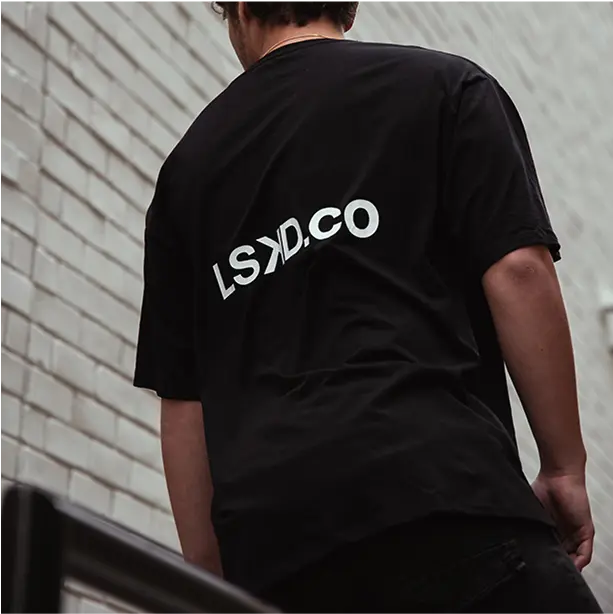 Classic black tee with a statement logo on the back for a sleek, modern look.