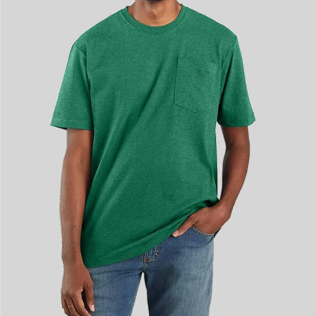 Premium green pocket jersey tee offering a balance of style and practicality.