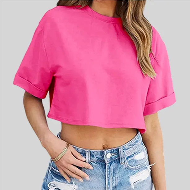 Soft and lightweight pink crop t-shirt perfect for casual and active wear.