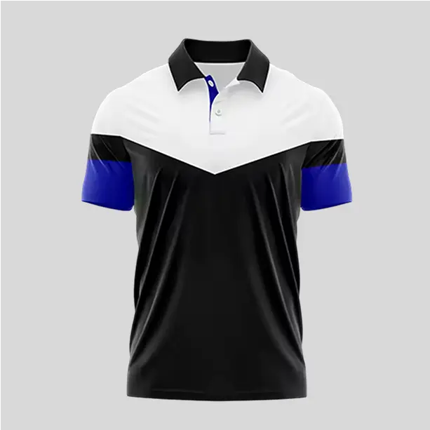 White/Black and Blue Fashion-forward cut & sew t-shirt blending craftsmanship with style.