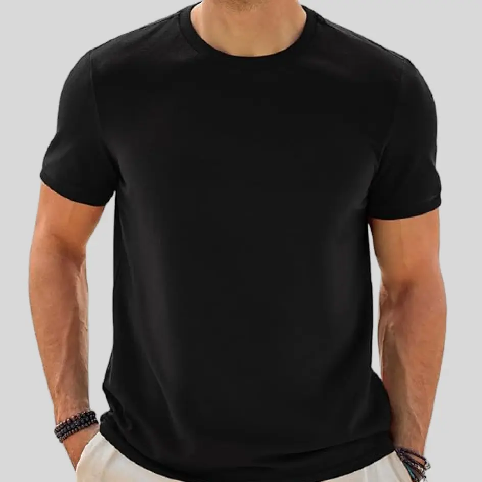 Classic black round neck t-shirt offering a timeless and versatile look.