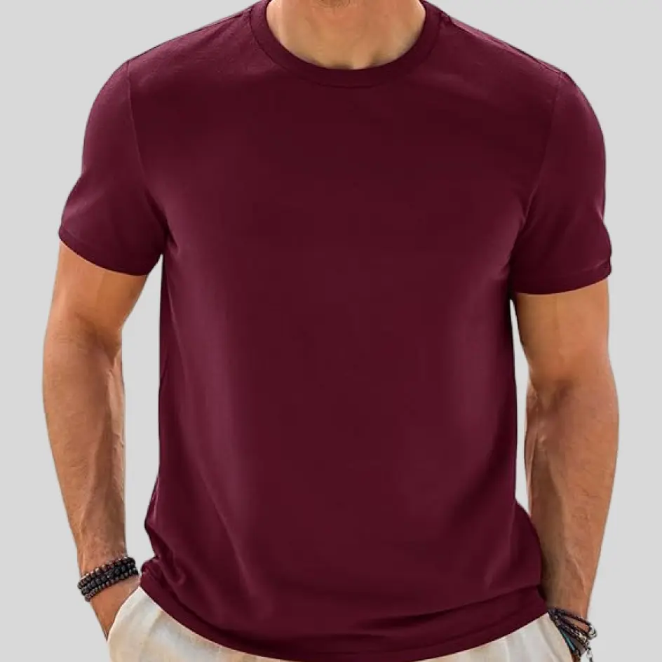 Rich wine-colored classic round neck t-shirt, making a bold and stylish statement.