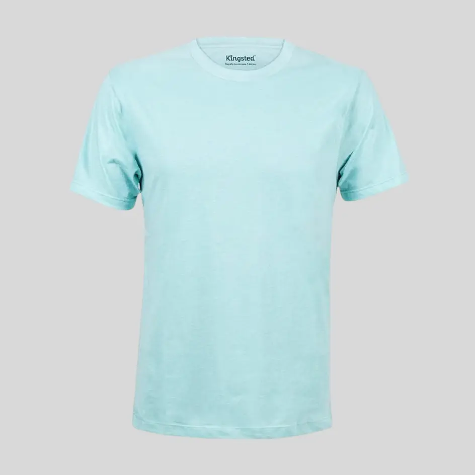 Vibrant turquoise classic round neck t-shirt, bringing a fresh and dynamic vibe.