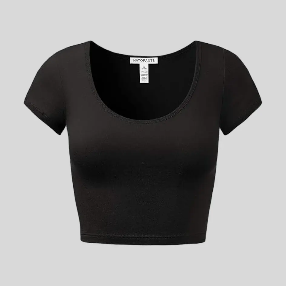 Classic black crop tee, offering a sleek and versatile everyday look.