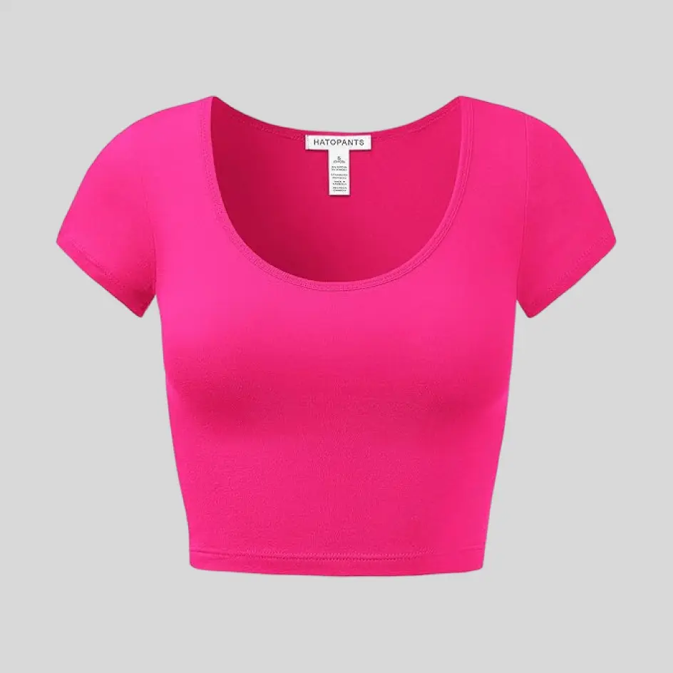 Bold hot pink crop tee, adding a vibrant and playful touch to any outfit.