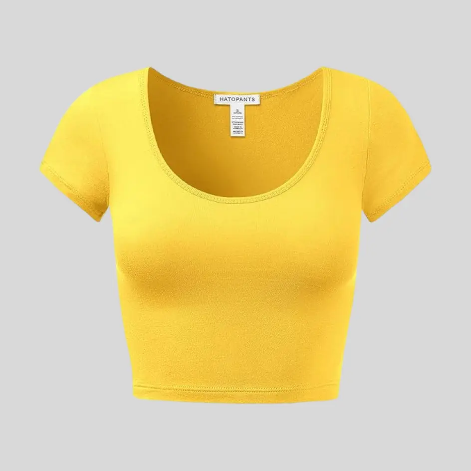 Bright yellow crop tee, bringing a fun and cheerful pop of color.