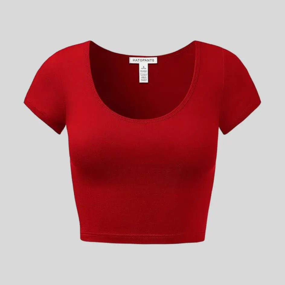 Striking red crop tee, making a bold and confident fashion statement.