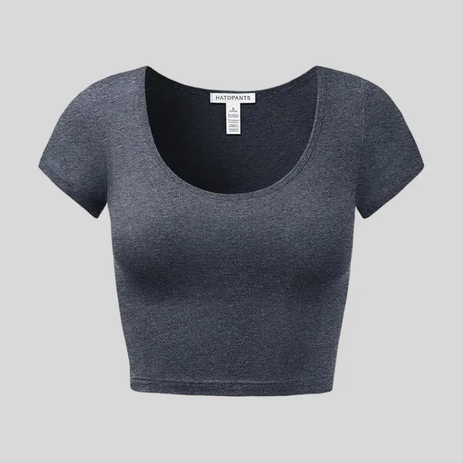 Edgy charcoal crop tee, delivering a modern and minimalist aesthetic.