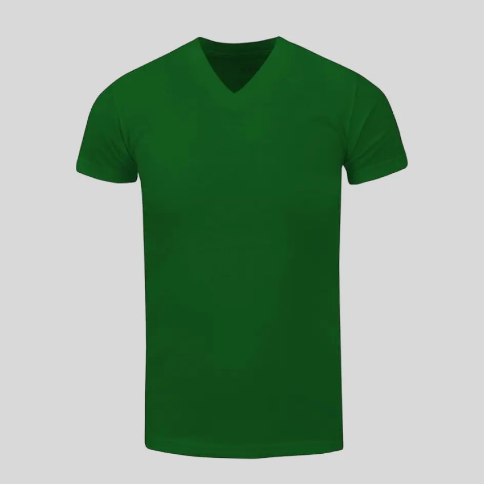 Vibrant kelly green deep V-neck t-shirt, adding a fresh and energetic pop of color.