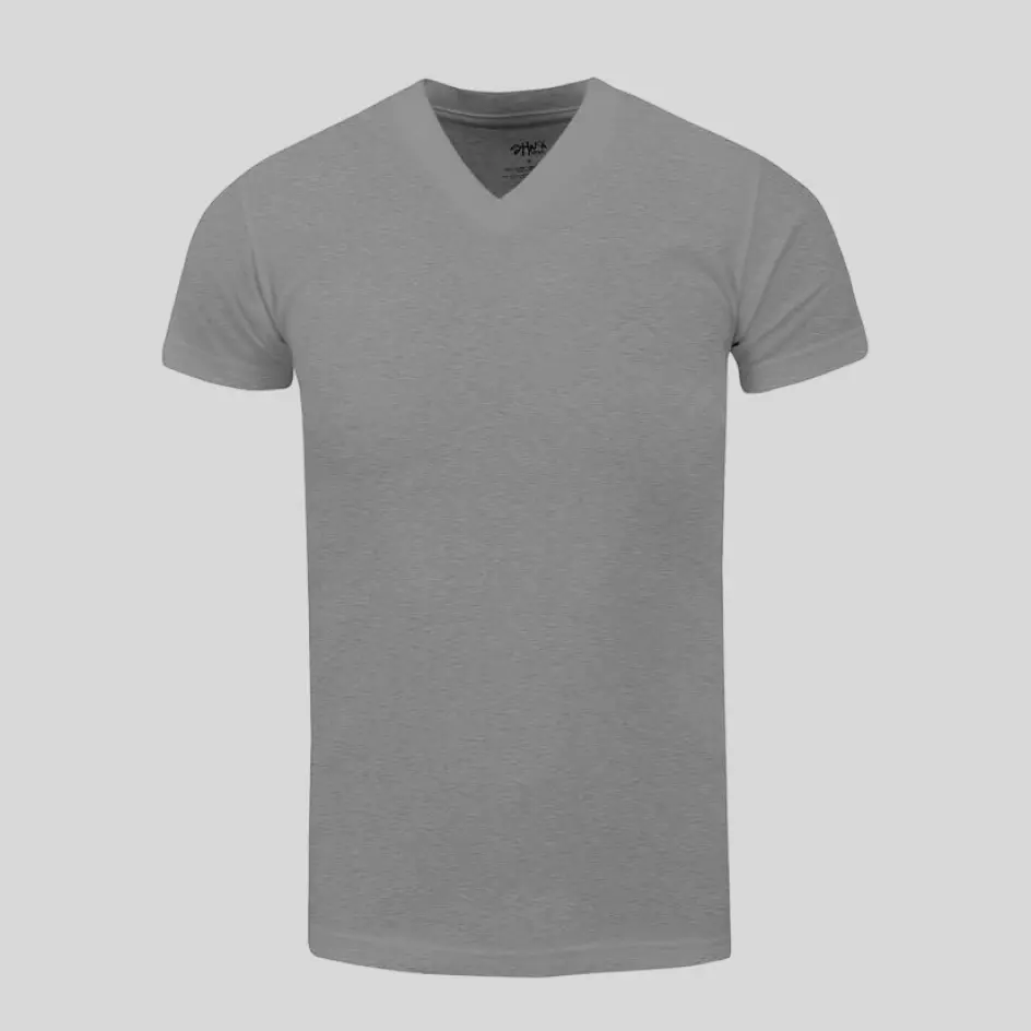 Neutral grey deep V-neck t-shirt, ideal for effortless and modern styling.