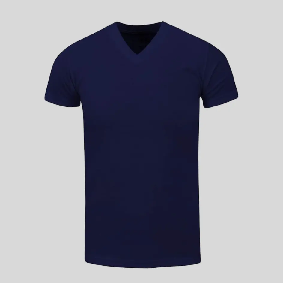 Classic navy deep V-neck t-shirt, blending sophistication with everyday wear.