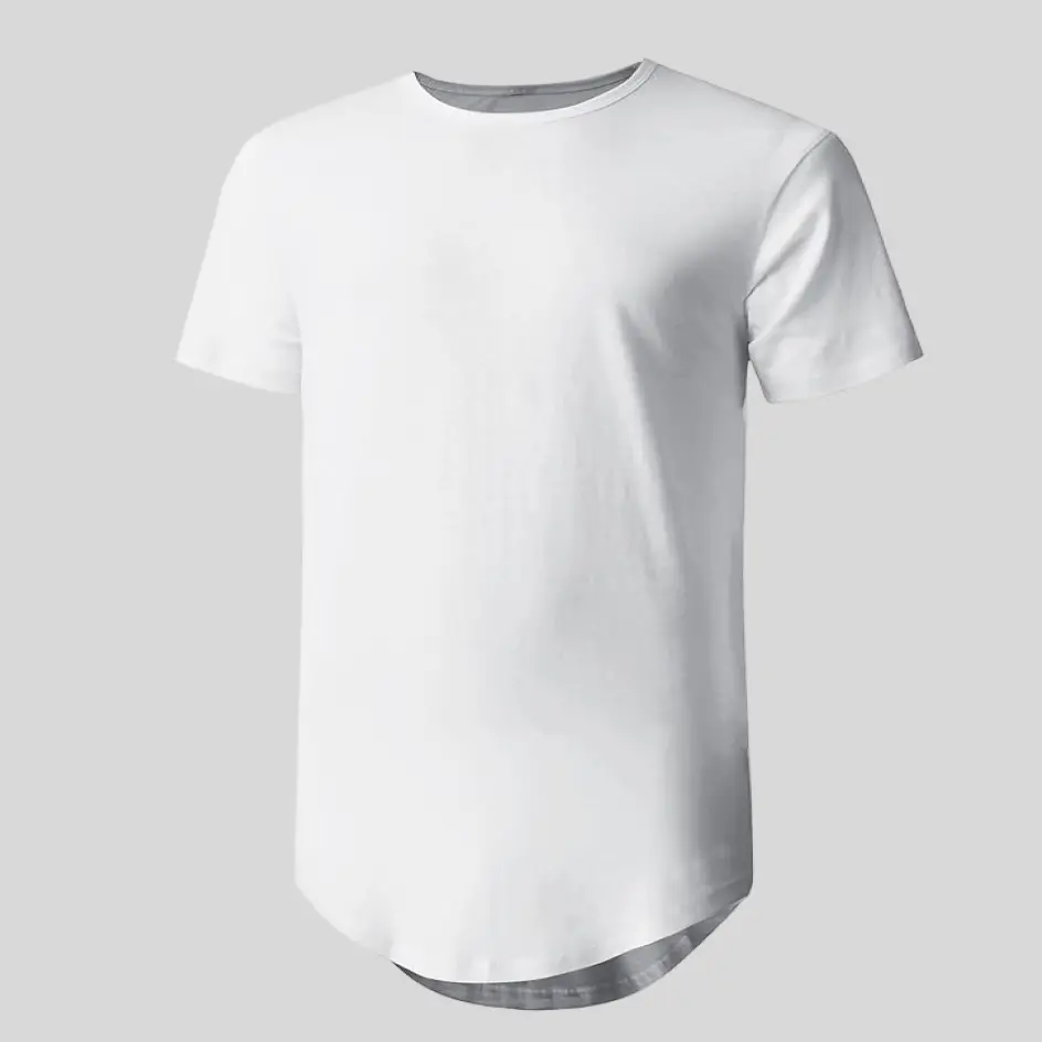 Crisp white long bottom curved hem t-shirt for a clean and versatile look.