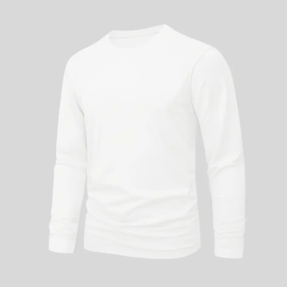 Crisp white long sleeve t-shirt, a timeless wardrobe essential.