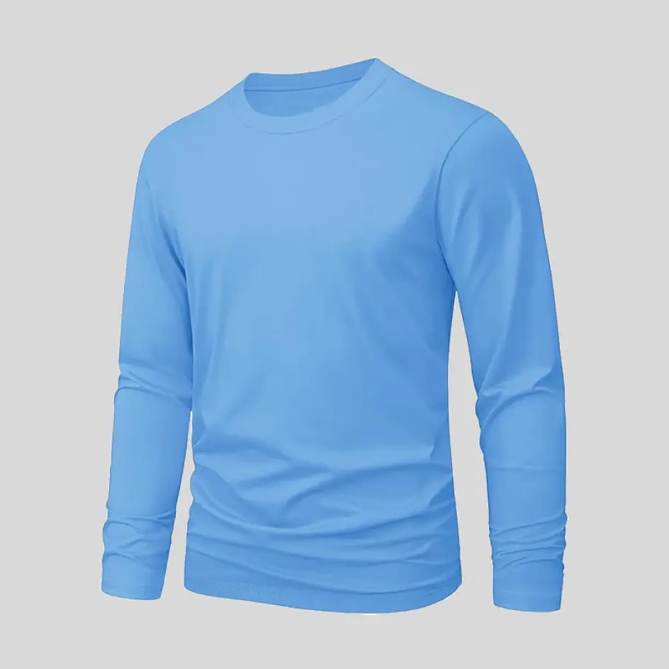 Vibrant blue long sleeve t-shirt, adding a bold pop of color.