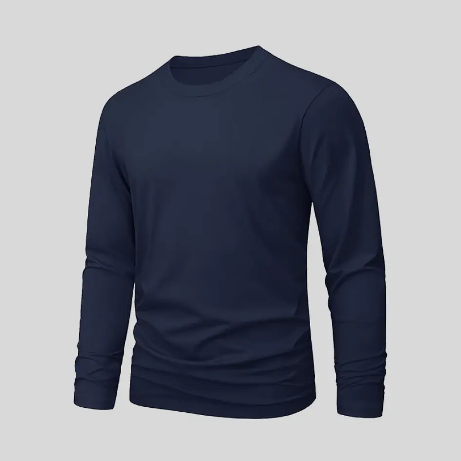 Deep navy long sleeve t-shirt, combining elegance with everyday wear.