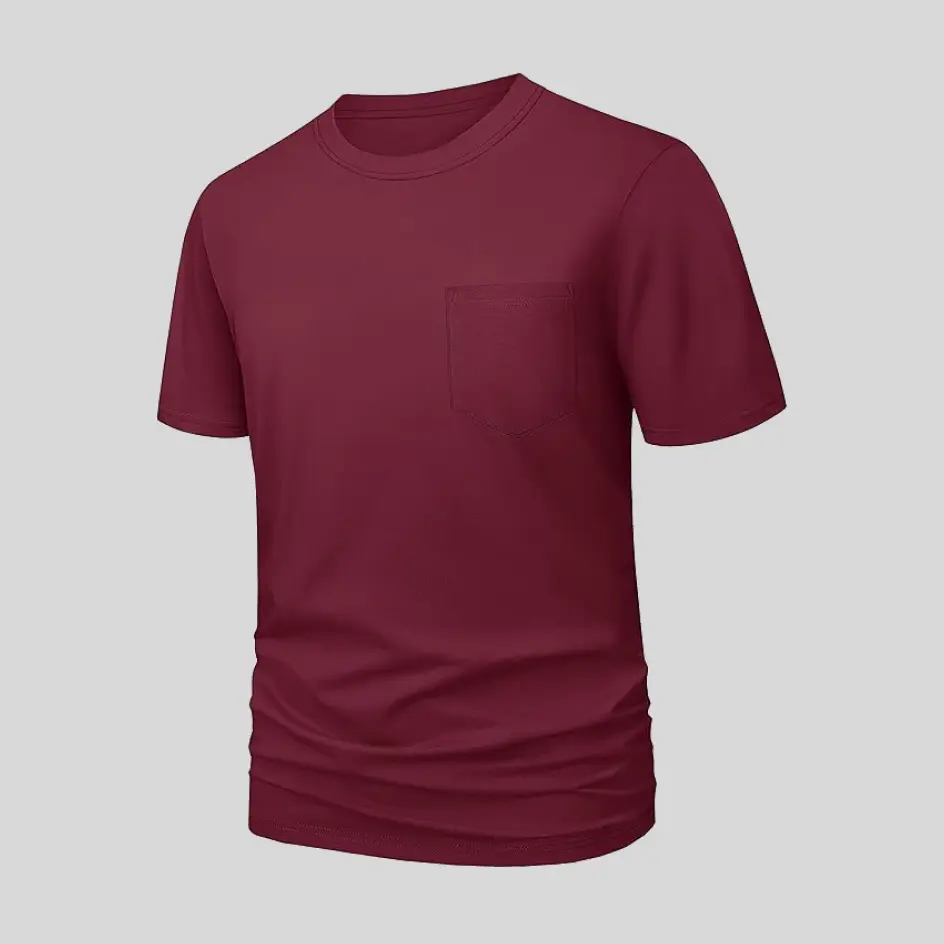 Rich winered pocket jersey tee, adding a bold and sophisticated touch.