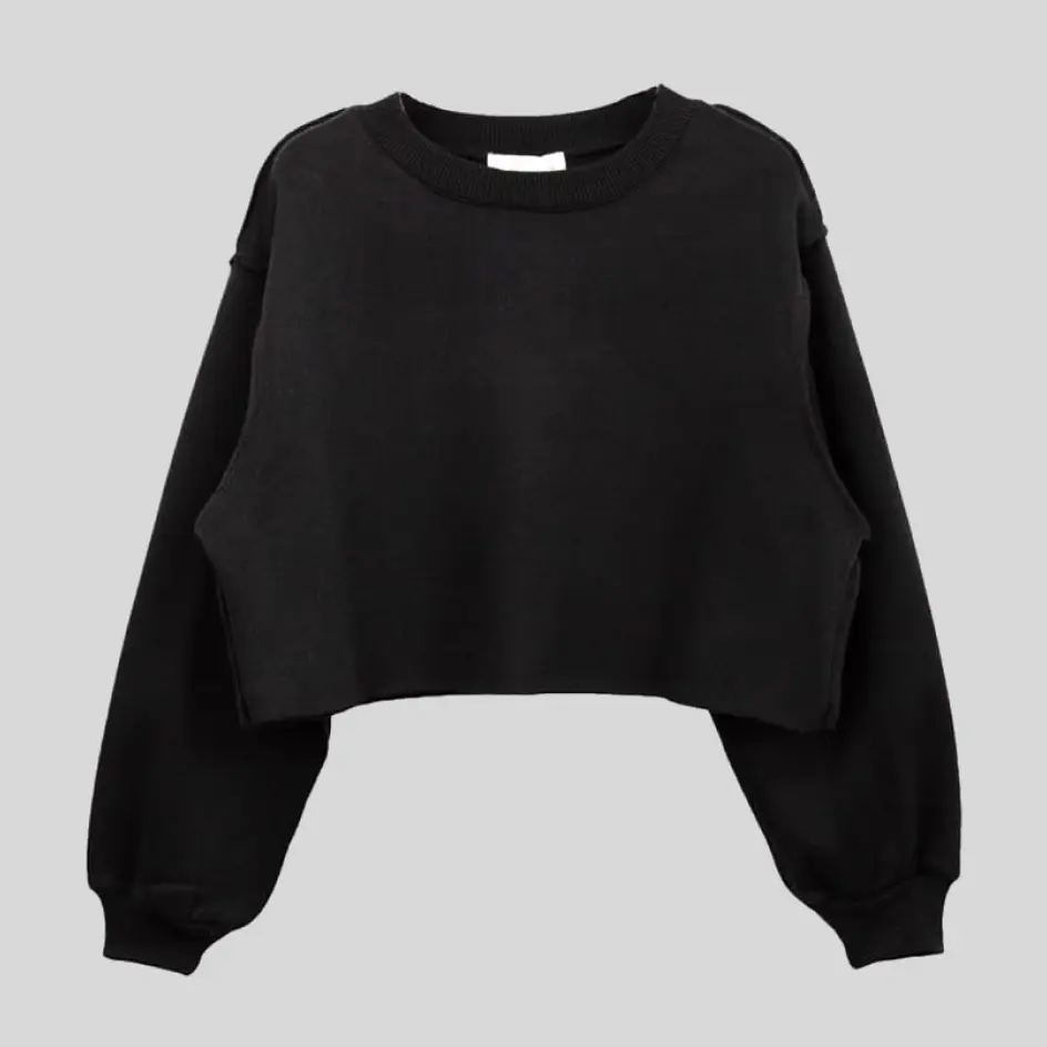 A trendy cropped sweatshirt, featuring a shorter length for a stylish, modern vibe.