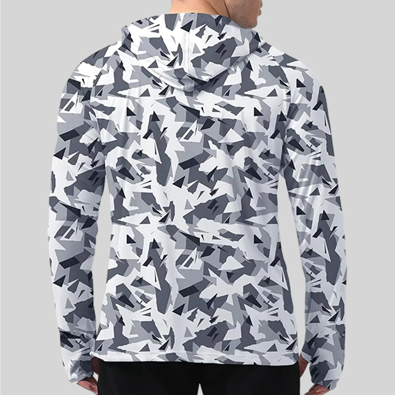 A hooded fishing shirt featuring an artistic design with intricate patterns and creative graphics, blending style with functionality for outdoor adventures.