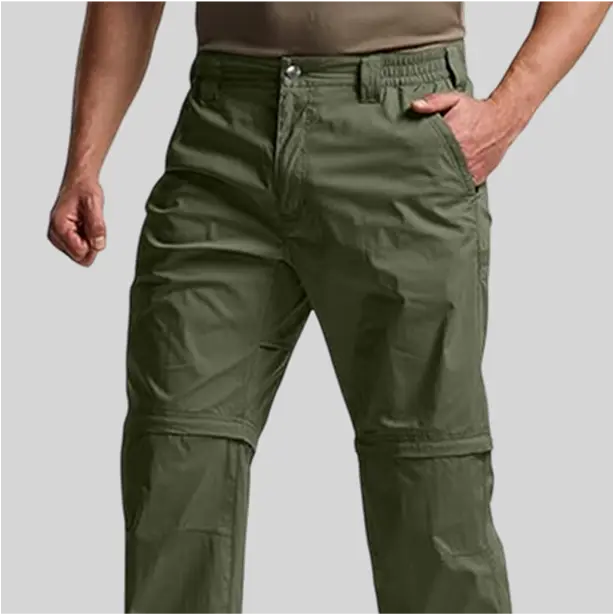 Quick-dry zip-off pants featuring reinforced knees and multiple pockets, ensuring durability and practicality for outdoor adventures.